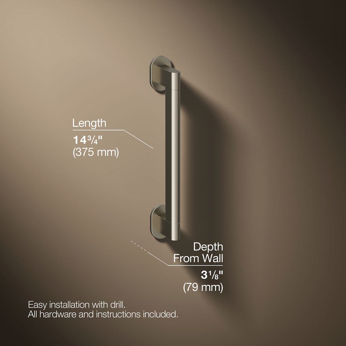 3/4 view of product with dimensions