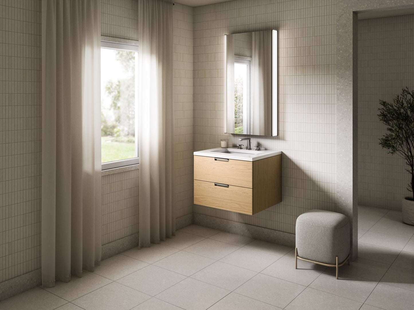 KOHLER Maxstow™ 24" wall-hung bathroom vanity cabinet with sink and quartz top