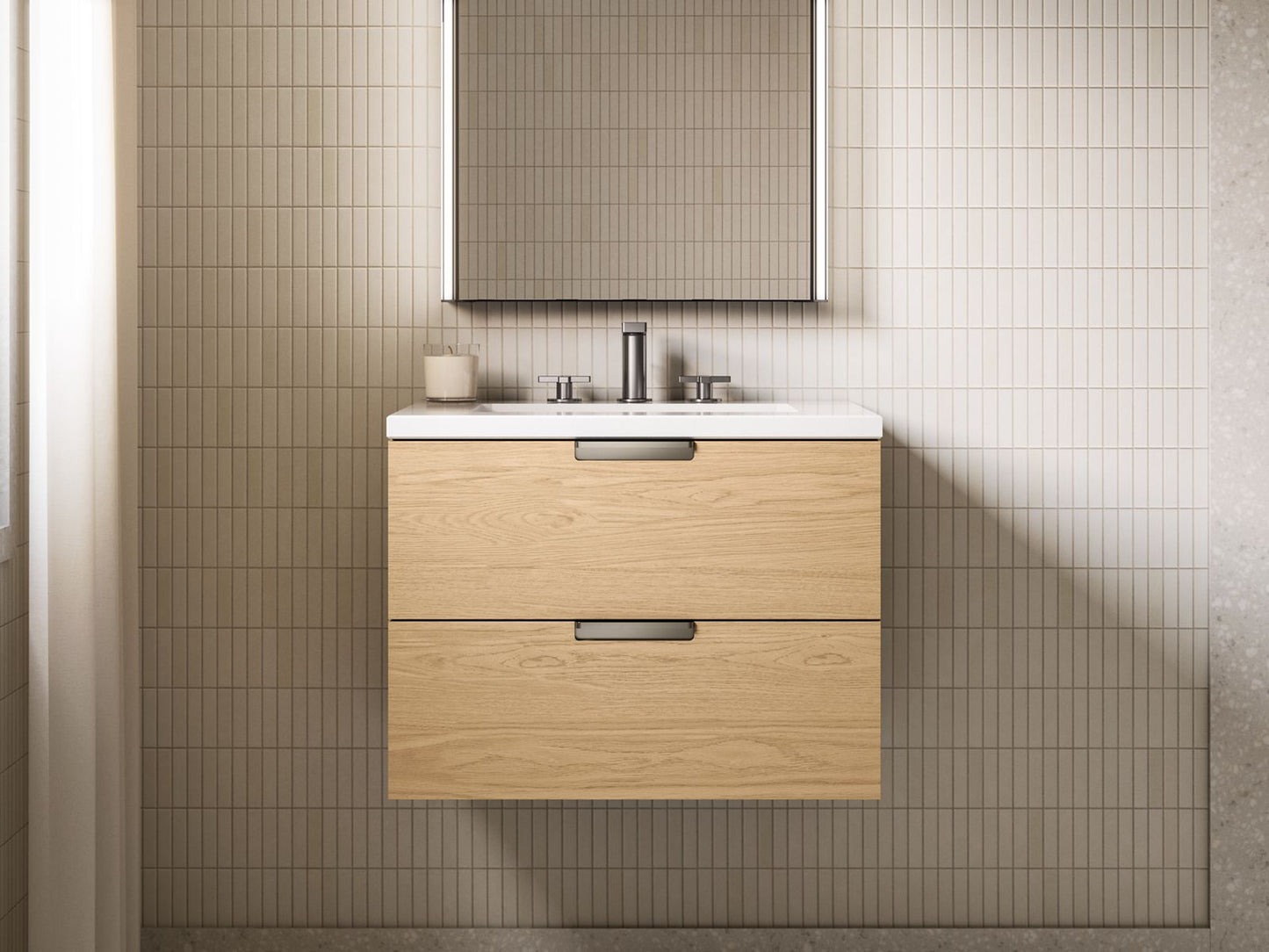 KOHLER Maxstow™ 24" wall-hung bathroom vanity cabinet with sink and quartz top
