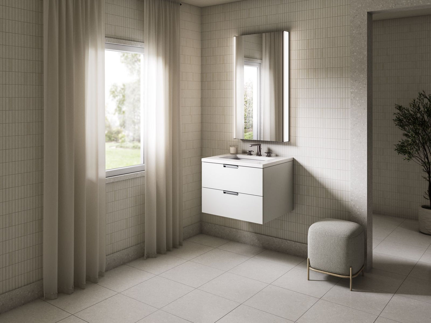 KOHLER Maxstow™ 24" wall-hung bathroom vanity cabinet with sink and quartz top