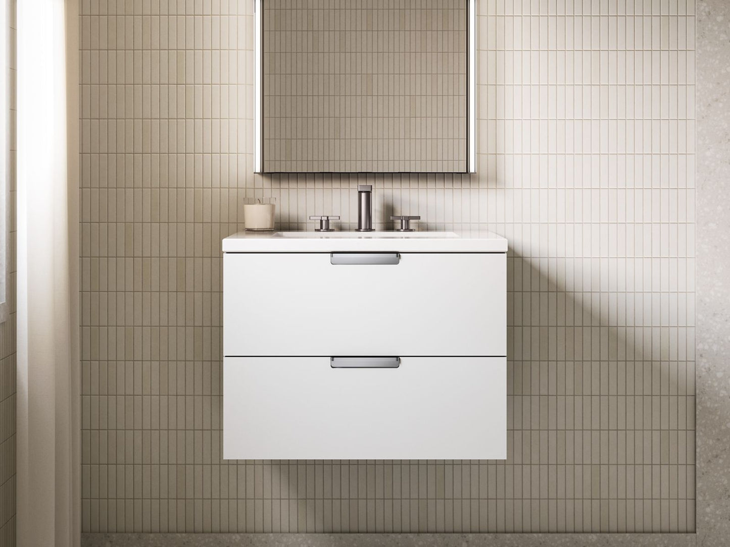 KOHLER Maxstow™ 24" wall-hung bathroom vanity cabinet with sink and quartz top
