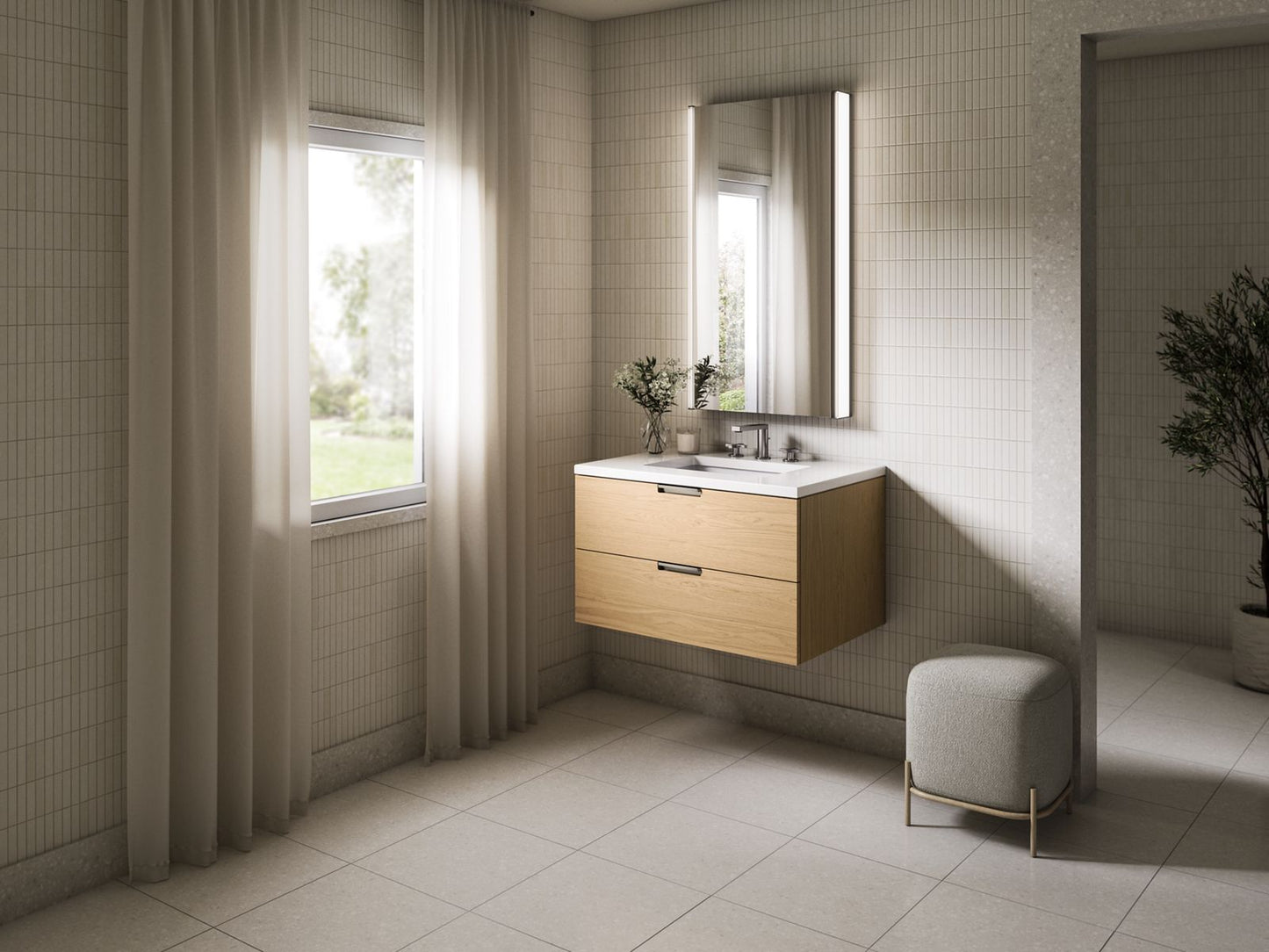 KOHLER Maxstow™ 30" wall-hung bathroom vanity cabinet with sink and quartz top
