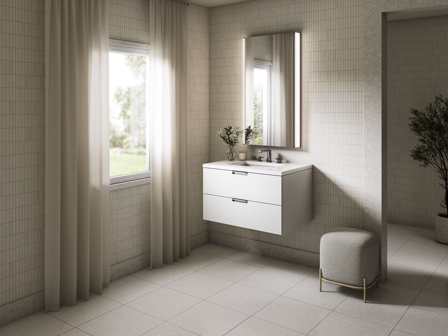 KOHLER Maxstow™ 30" wall-hung bathroom vanity cabinet with sink and quartz top