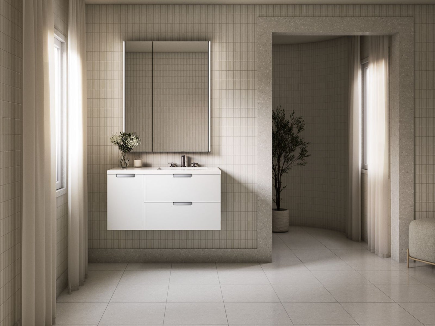 KOHLER Maxstow™ 36" wall-hung bathroom vanity cabinet with sink and quartz top