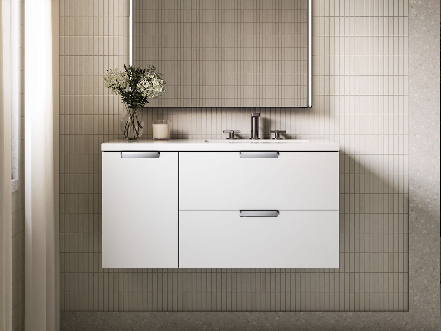 KOHLER Maxstow™ 36" wall-hung bathroom vanity cabinet with sink and quartz top