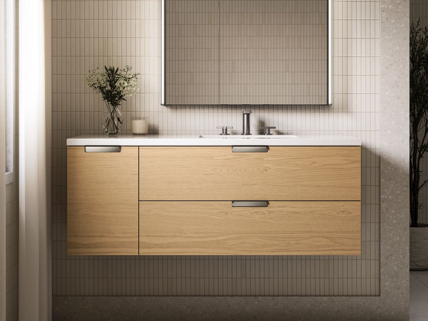 KOHLER Maxstow™ 48" wall-hung bathroom vanity cabinet with sink and quartz top