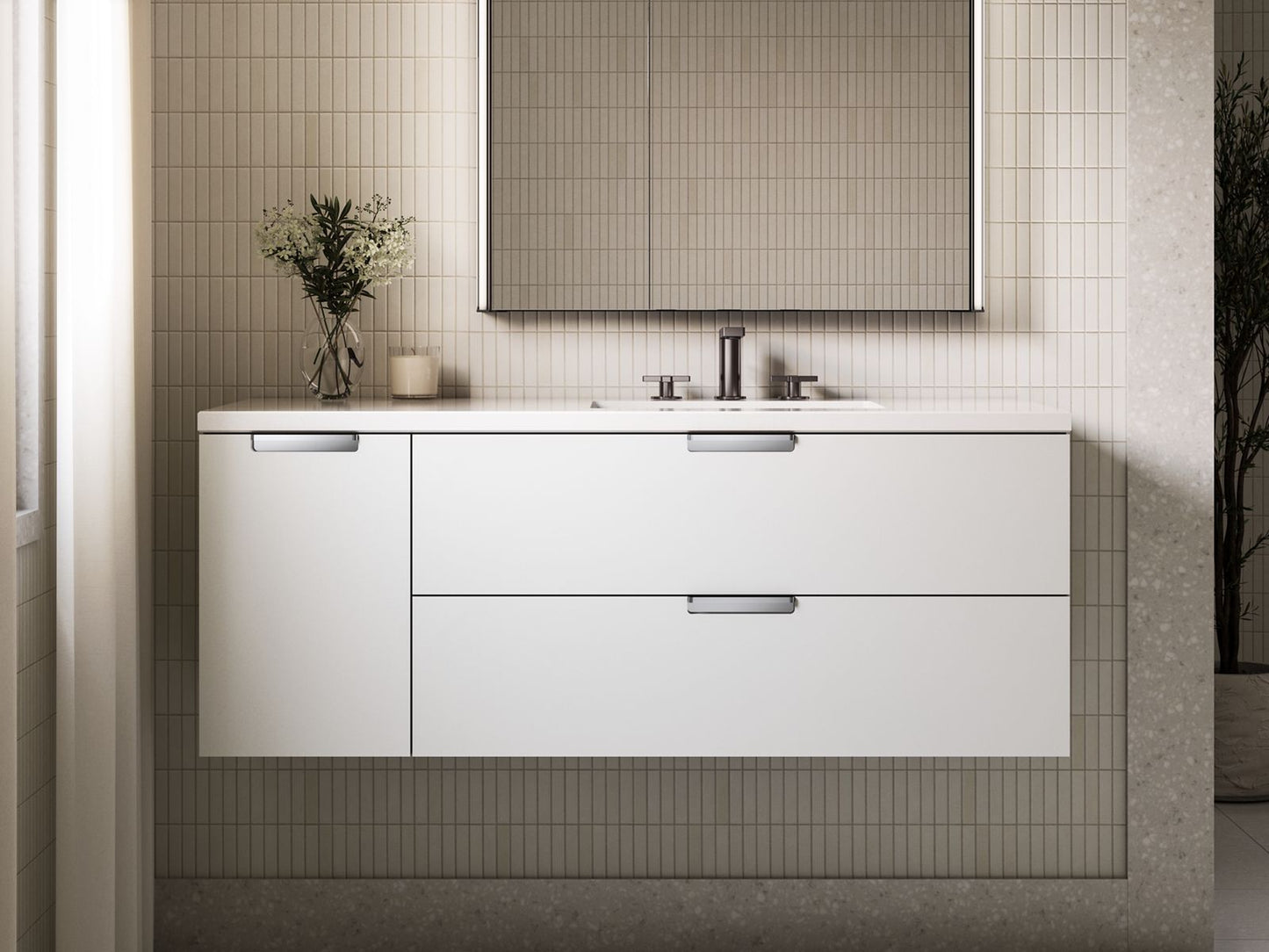 KOHLER Maxstow™ 48" wall-hung bathroom vanity cabinet with sink and quartz top