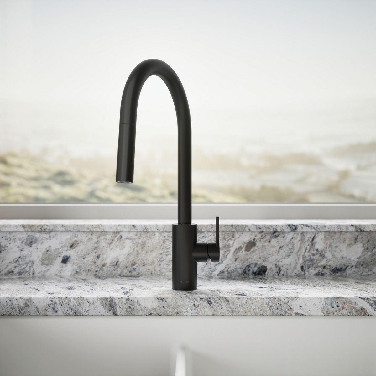 KOHLER K-34906 Elate Pull-down Kitchen Sink Faucet with Two-function Sprayhead, Matte Black - image focused on single product
