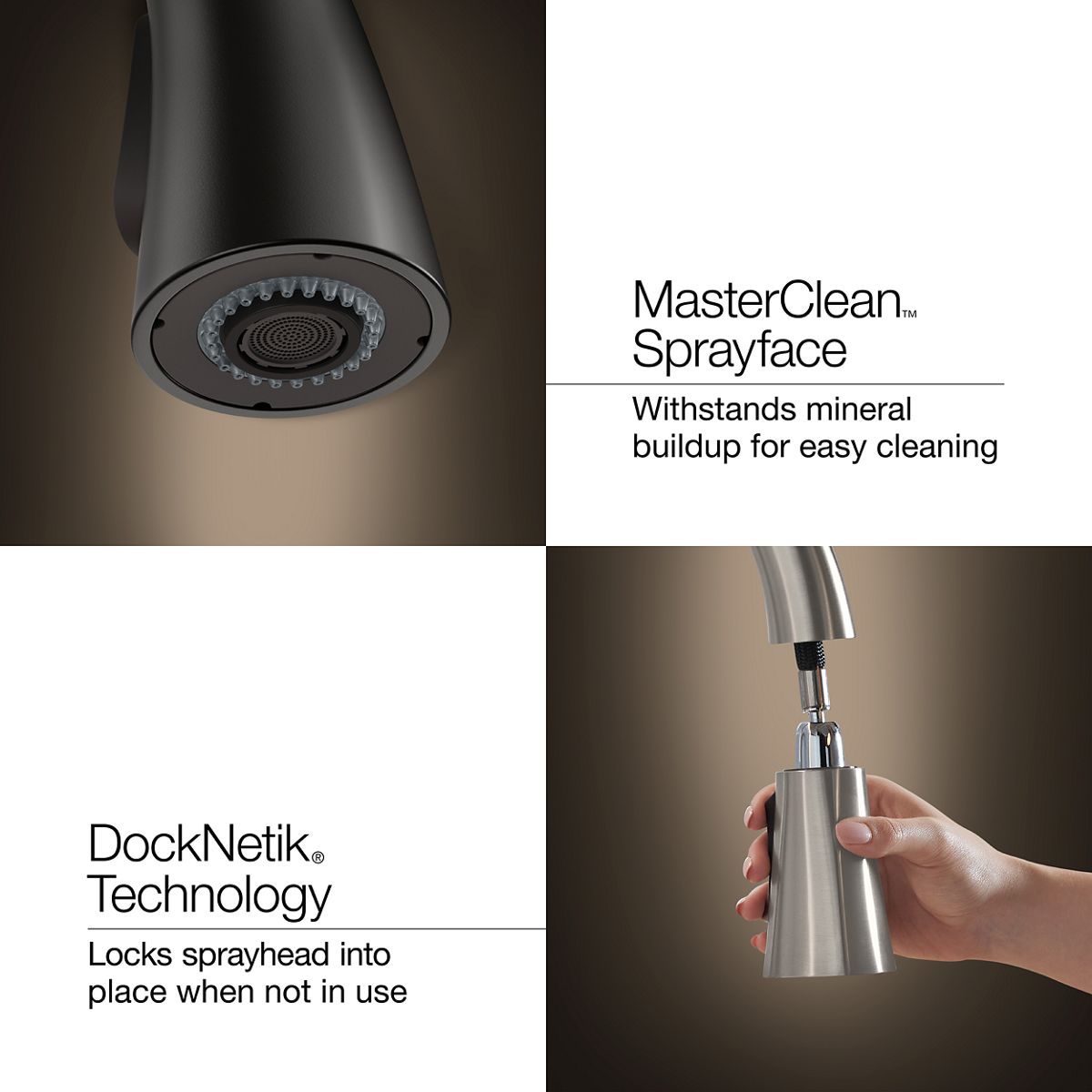 KOHLER K-34906 Elate Pull-down Kitchen Sink Faucet with Two-function Sprayhead, Matte Black - Detail image of a product featu