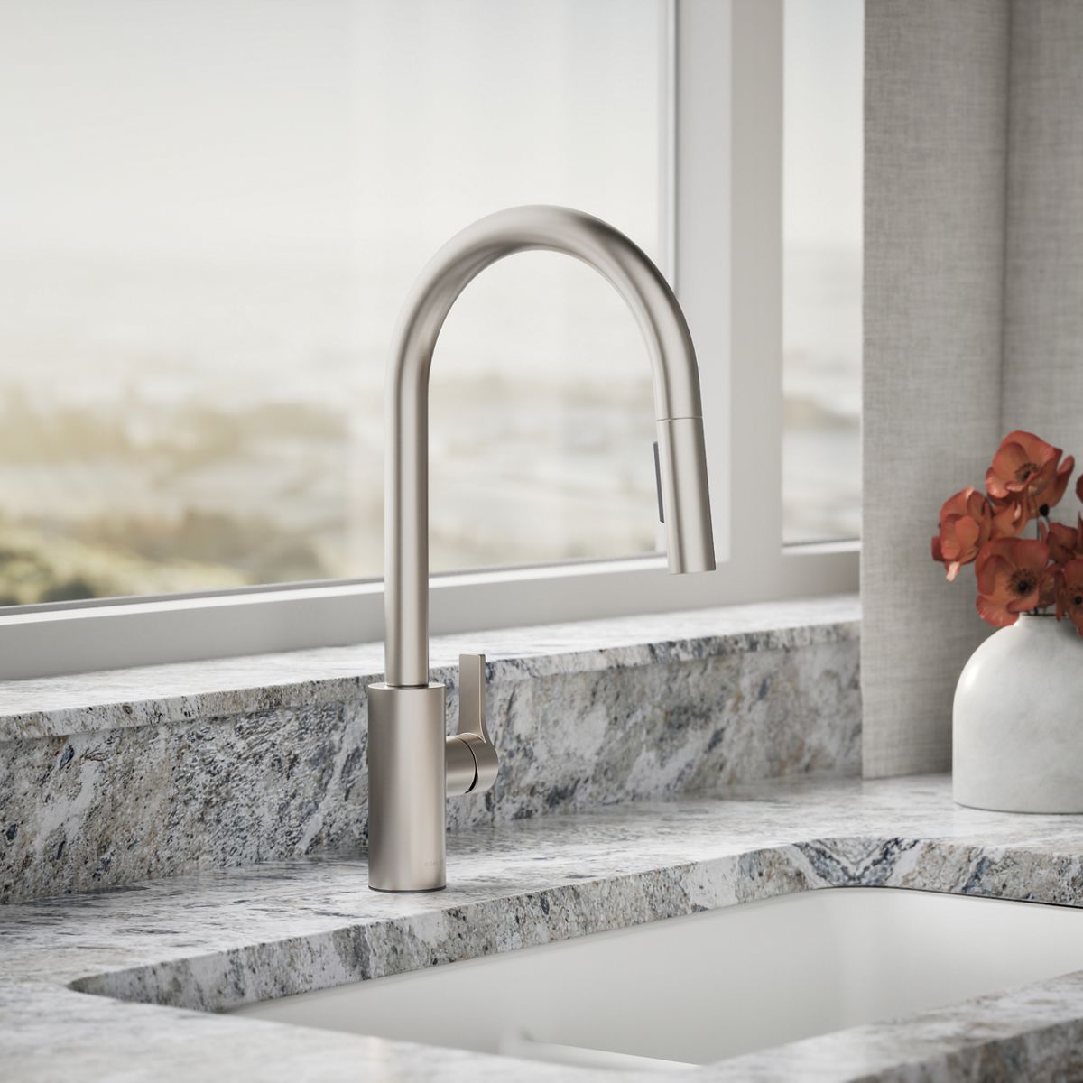 KOHLER K-34906 Elate Pull-down Kitchen Sink Faucet with Two-function Sprayhead, Vibrant Stainless - Shows close up detail of 