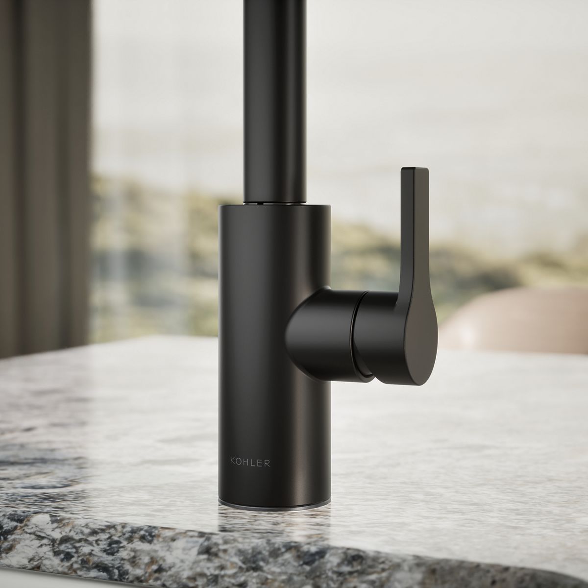 KOHLER K-34908 Elate Single-handle Bar Sink Faucet, Matte Black - close-up view of product detail function