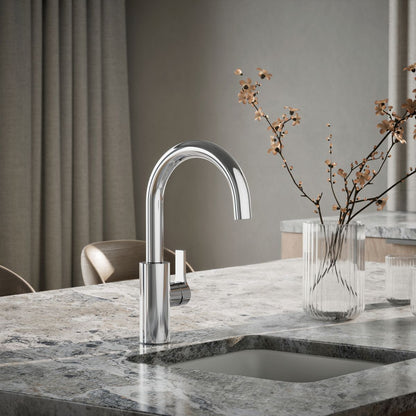 KOHLER K-34908 Elate Single-handle Bar Sink Faucet, Polished Chrome - Shows close up detail of product in room