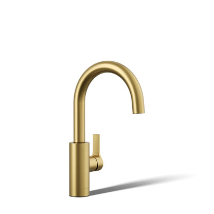 KOHLER K-34908 Elate Single-handle Bar Sink Faucet, Vibrant Brushed Moderne Brass - 3/4 view of product