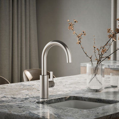 KOHLER K-34908 Elate Single-handle Bar Sink Faucet, Vibrant Stainless - Shows close up detail of product in room