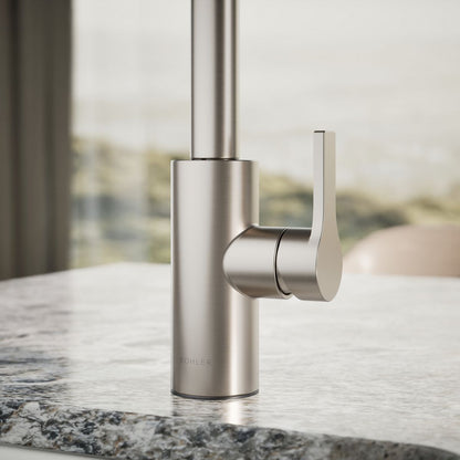 KOHLER K-34908 Elate Single-handle Bar Sink Faucet, Vibrant Stainless - close-up view of product detail function