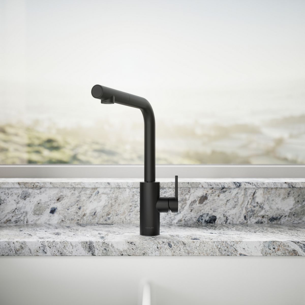 KOHLER K-34909 Elate Pull-out Kitchen Sink Faucet with Two-function Sprayhead, Matte Black - image focused on single product 