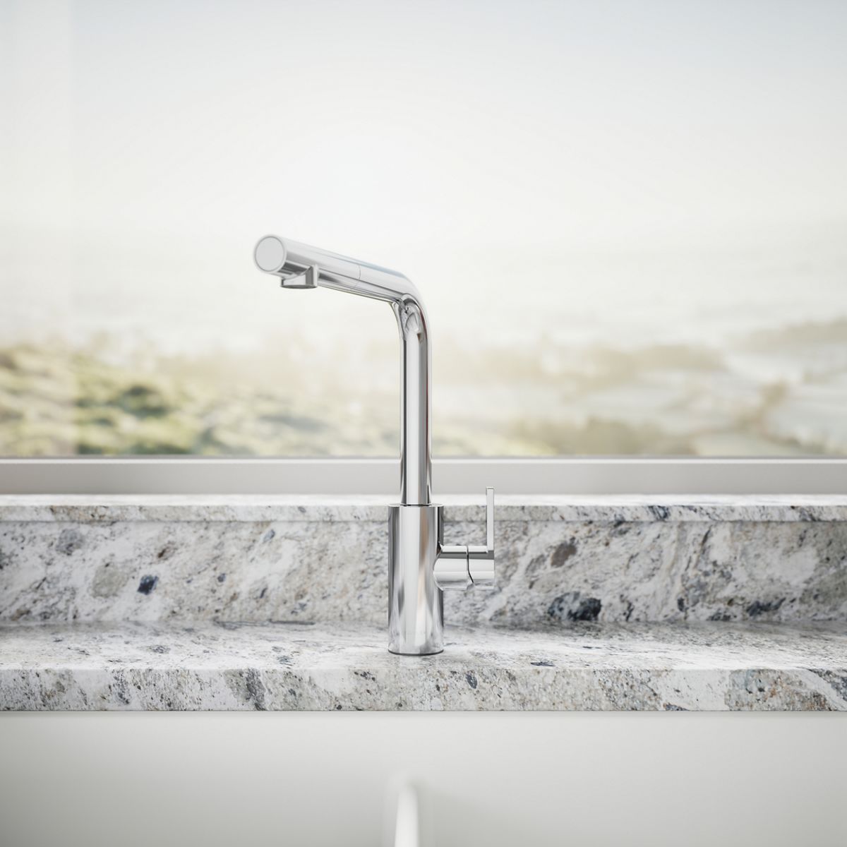 KOHLER K-34909 Elate Pull-out Kitchen Sink Faucet with Two-function Sprayhead, Polished Chrome - image focused on single prod