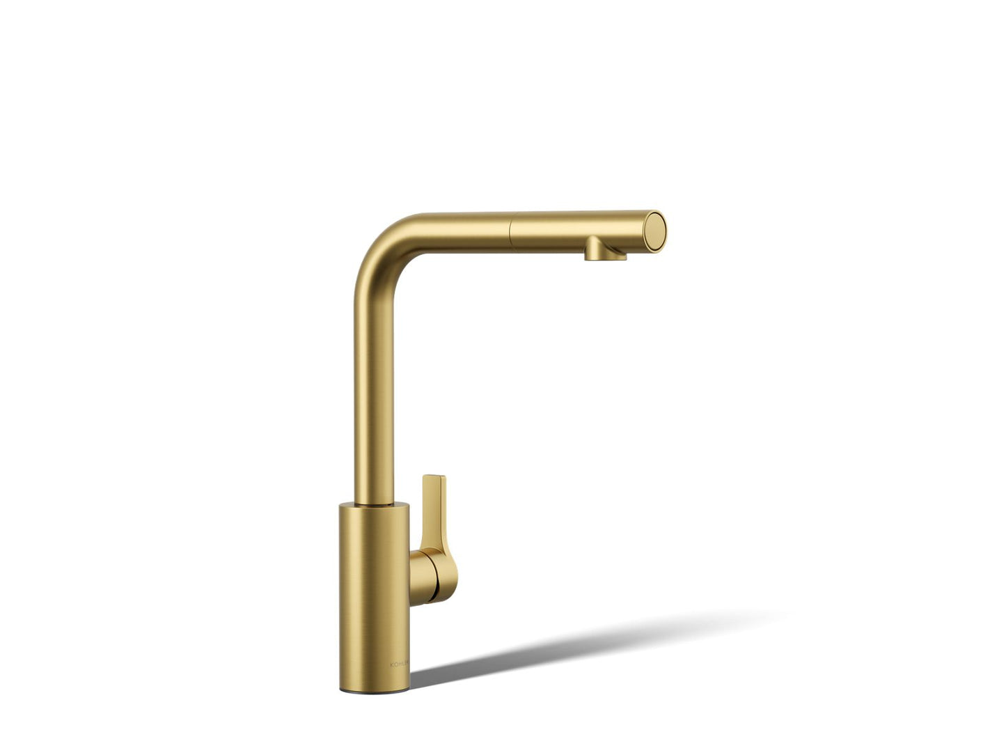 KOHLER K-34909 Elate Pull-out Kitchen Sink Faucet with Two-function Sprayhead, Vibrant Brushed Moderne Brass - 3/4 view of pr