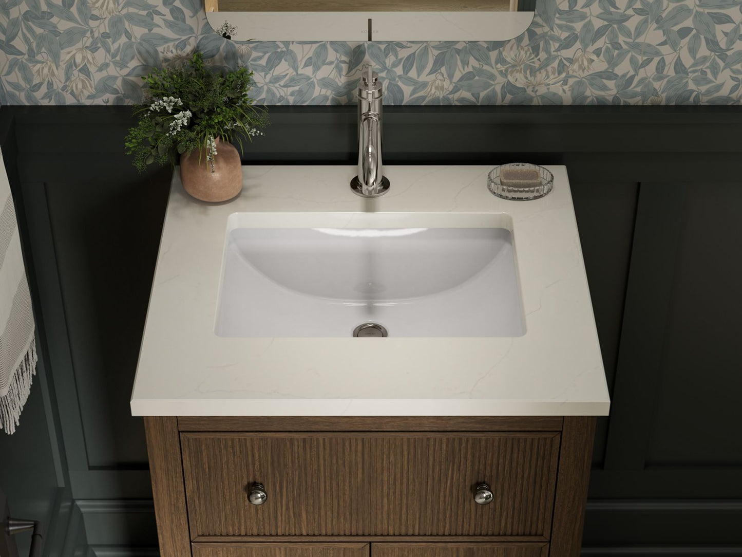KOHLER K-35018 Malin by Studio McGee 24" bathroom vanity cabinet with sink and quartz top