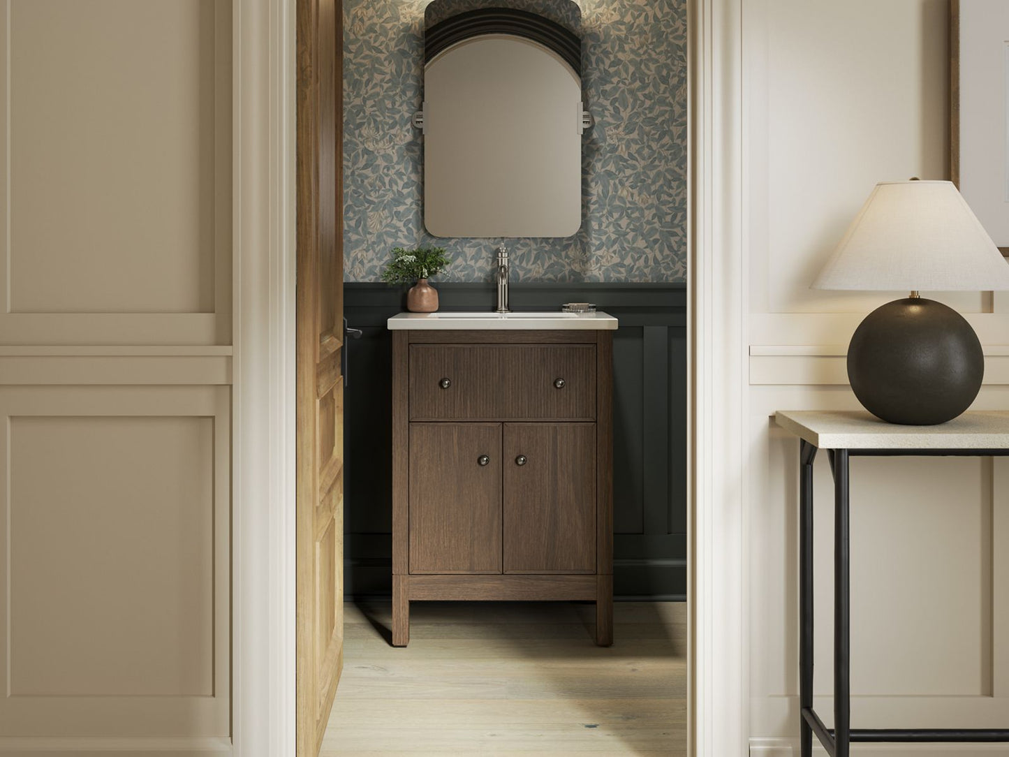 KOHLER K-35018 Malin by Studio McGee 24" bathroom vanity cabinet with sink and quartz top