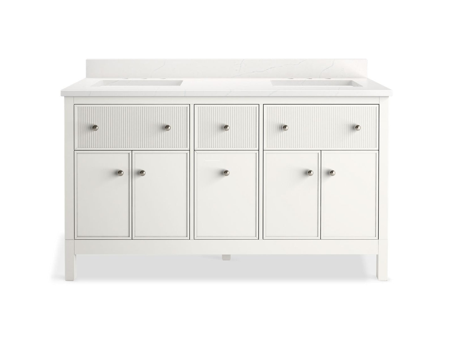 KOHLER K-35022 Malin by Studio McGee 60" bathroom vanity cabinet with sinks and quartz top