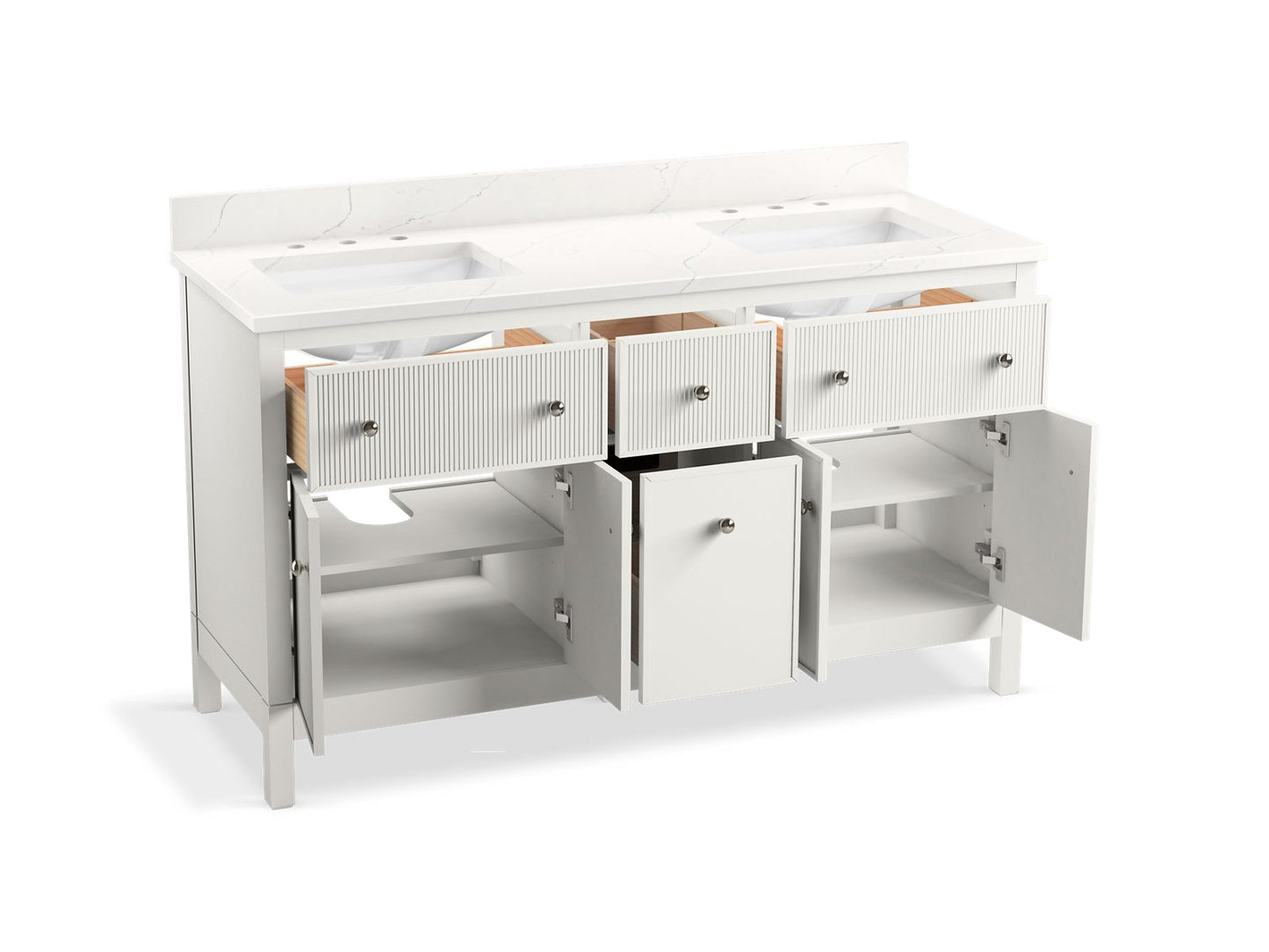 KOHLER K-35022 Malin by Studio McGee 60" bathroom vanity cabinet with sinks and quartz top