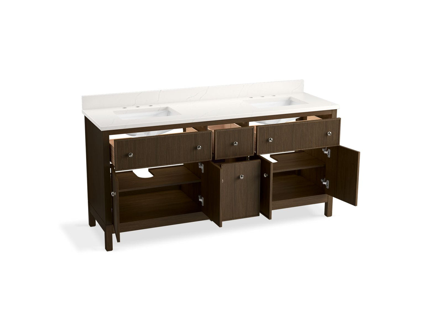 KOHLER K-35023 Malin by Studio McGee 72" bathroom vanity cabinet with sinks and quartz top