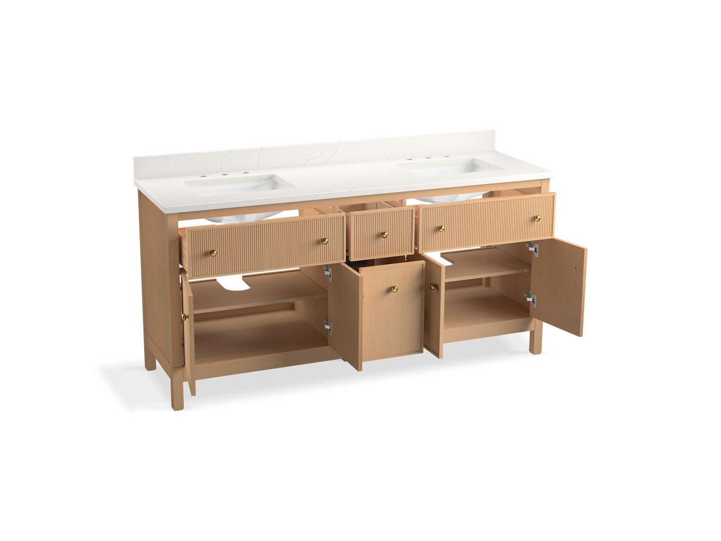 KOHLER K-35023 Malin by Studio McGee 72" bathroom vanity cabinet with sinks and quartz top