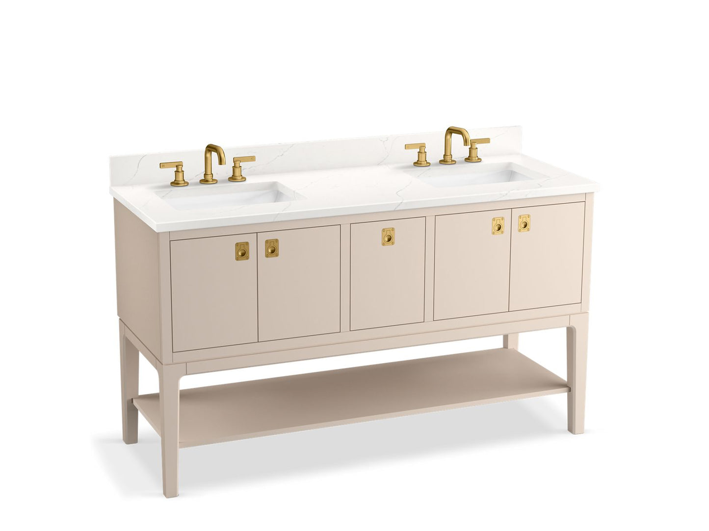 KOHLER K-35028 Seagrove by Studio McGee 60" bathroom vanity cabinet with sinks and quartz top