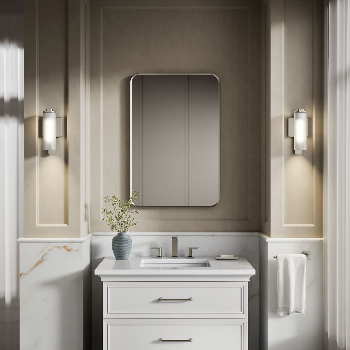KOHLER K-35113-SC01 Parallel One-light Sconce, Brushed Nickel - Products in use in close room view
