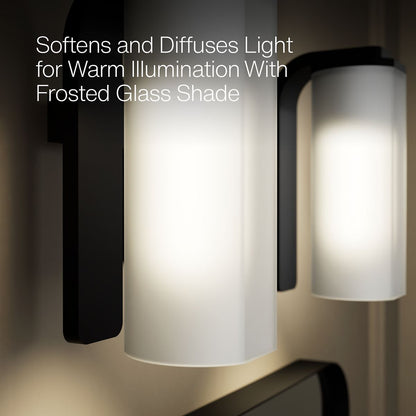 KOHLER K-35114-SC02 Parallel Two-light Sconce, Matte Black - Shows close up detail of product in use in room
