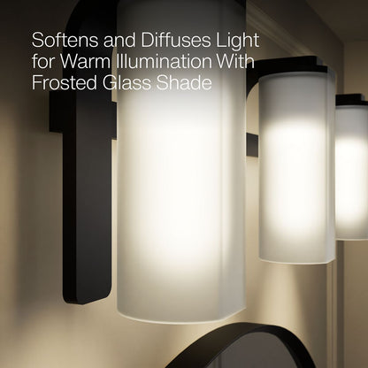 KOHLER K-35115-SC03 Parallel Three-light Sconce, Matte Black - Shows close up detail of product in use in room