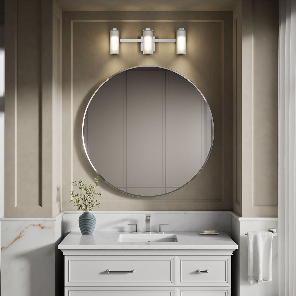 KOHLER K-35115-SC03 Parallel Three-light Sconce, Polished Chrome - Products in use in close room view