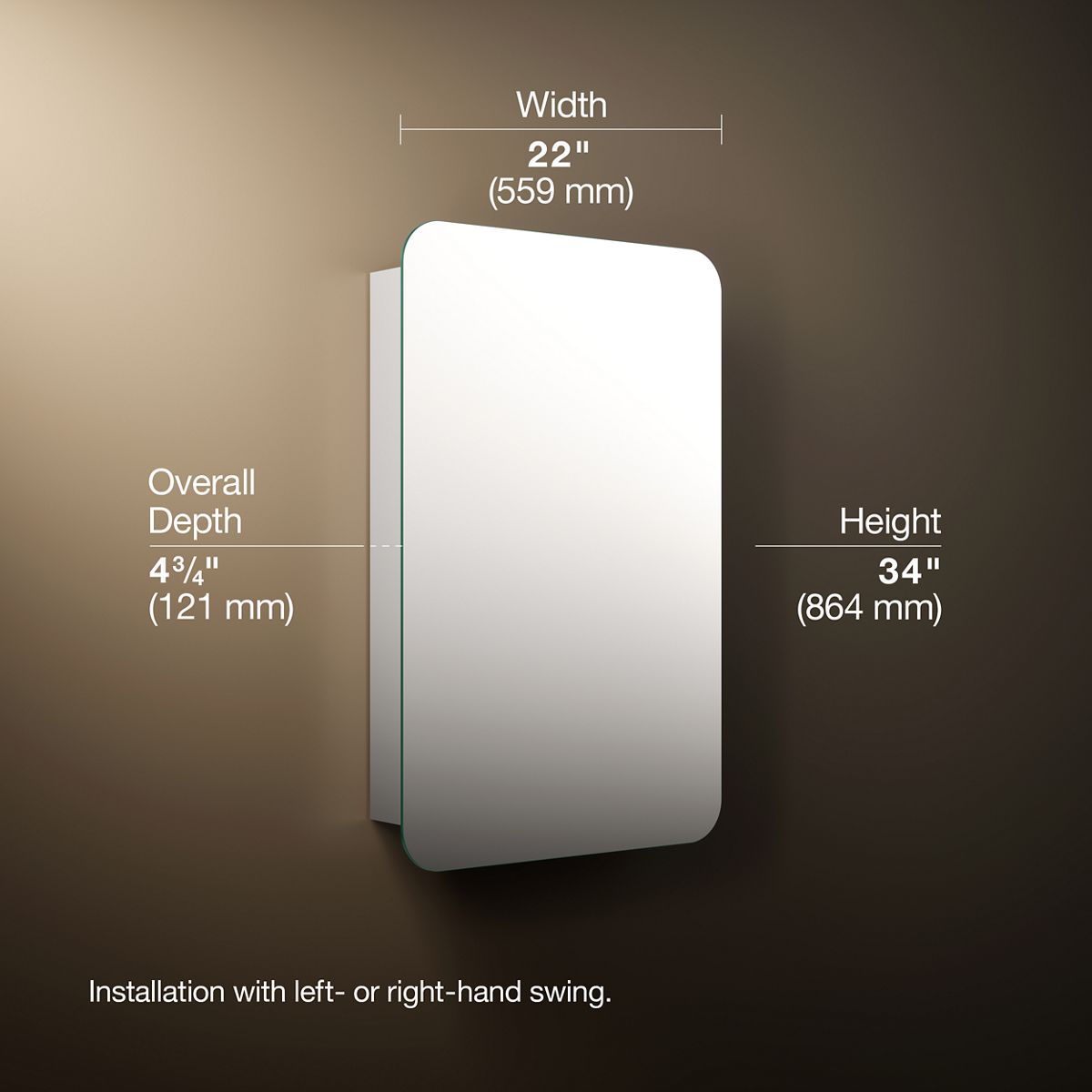 3/4 view of product with dimensions