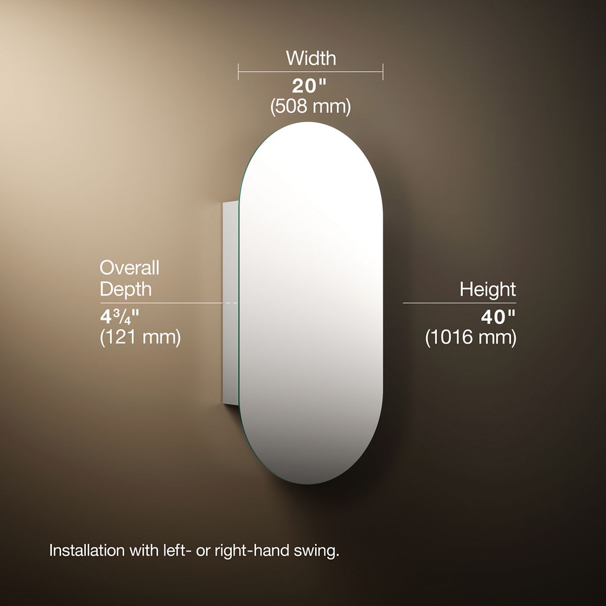 3/4 view of product with dimensions