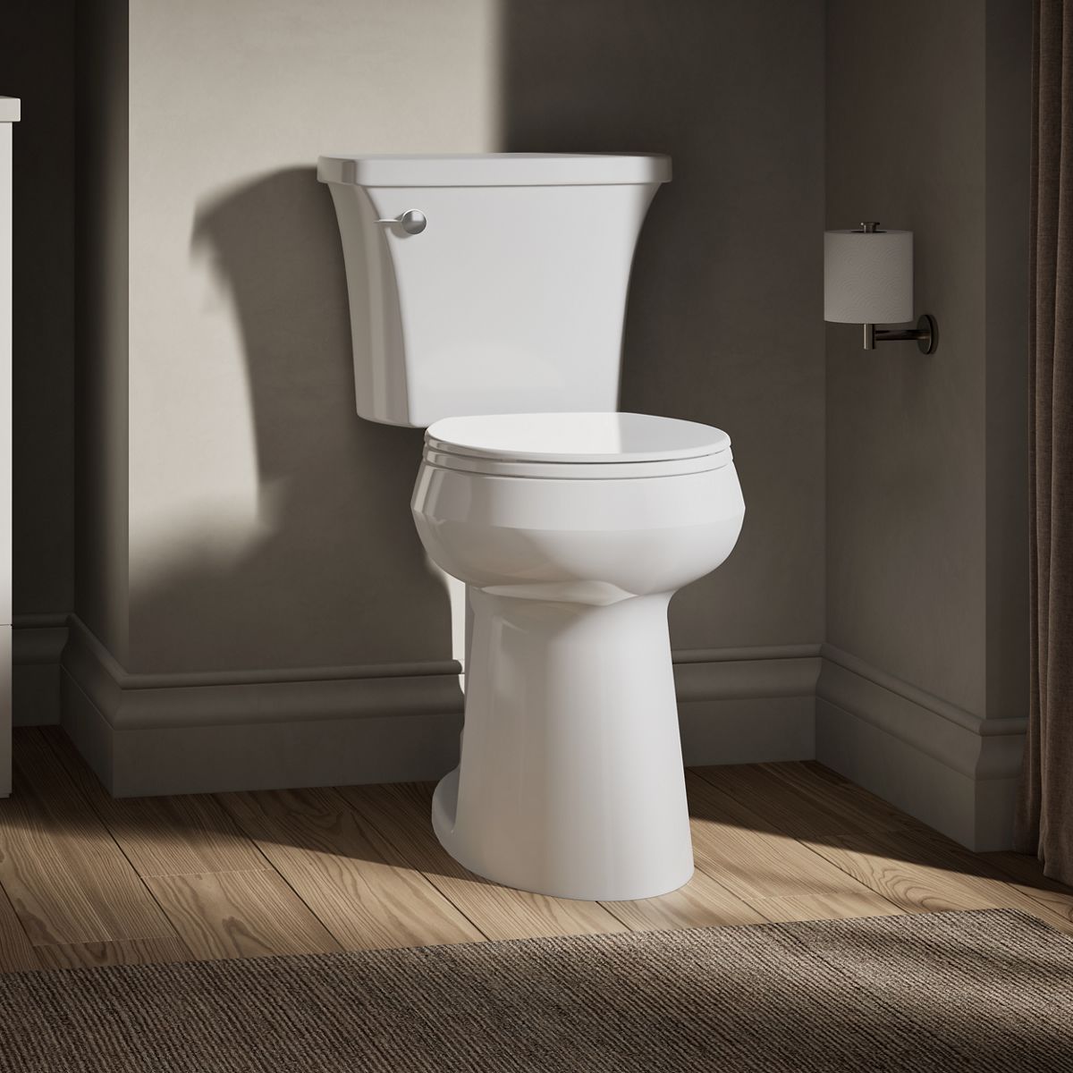 KOHLER K-35716 Highline Tall Two-piece Round-front Toilet, 1.28 GPF, White - image focused on single product story