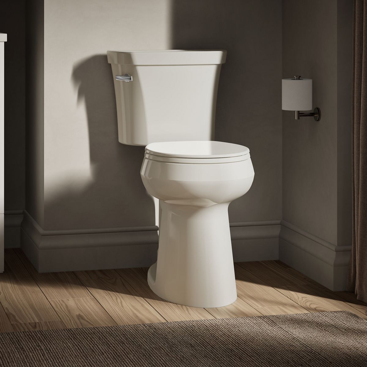 KOHLER K-35717 Highline Tall Two-piece Round-front Toilet, 1.6 GPF, Biscuit - image focused on single product story