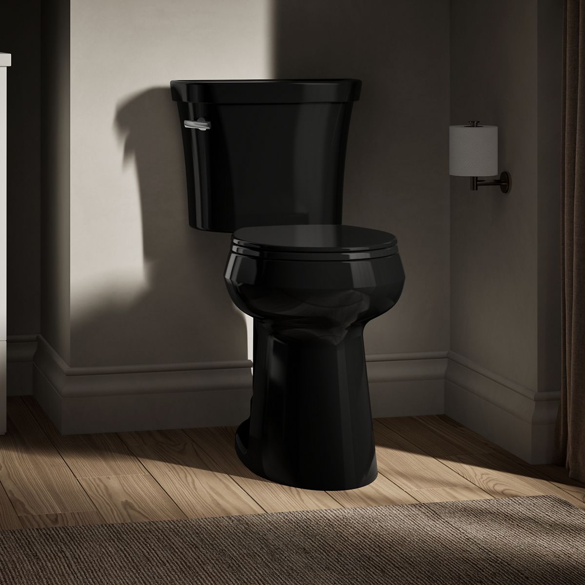 KOHLER K-35717 Highline Tall Two-piece Round-front Toilet, 1.6 GPF, Black Black - image focused on single product story