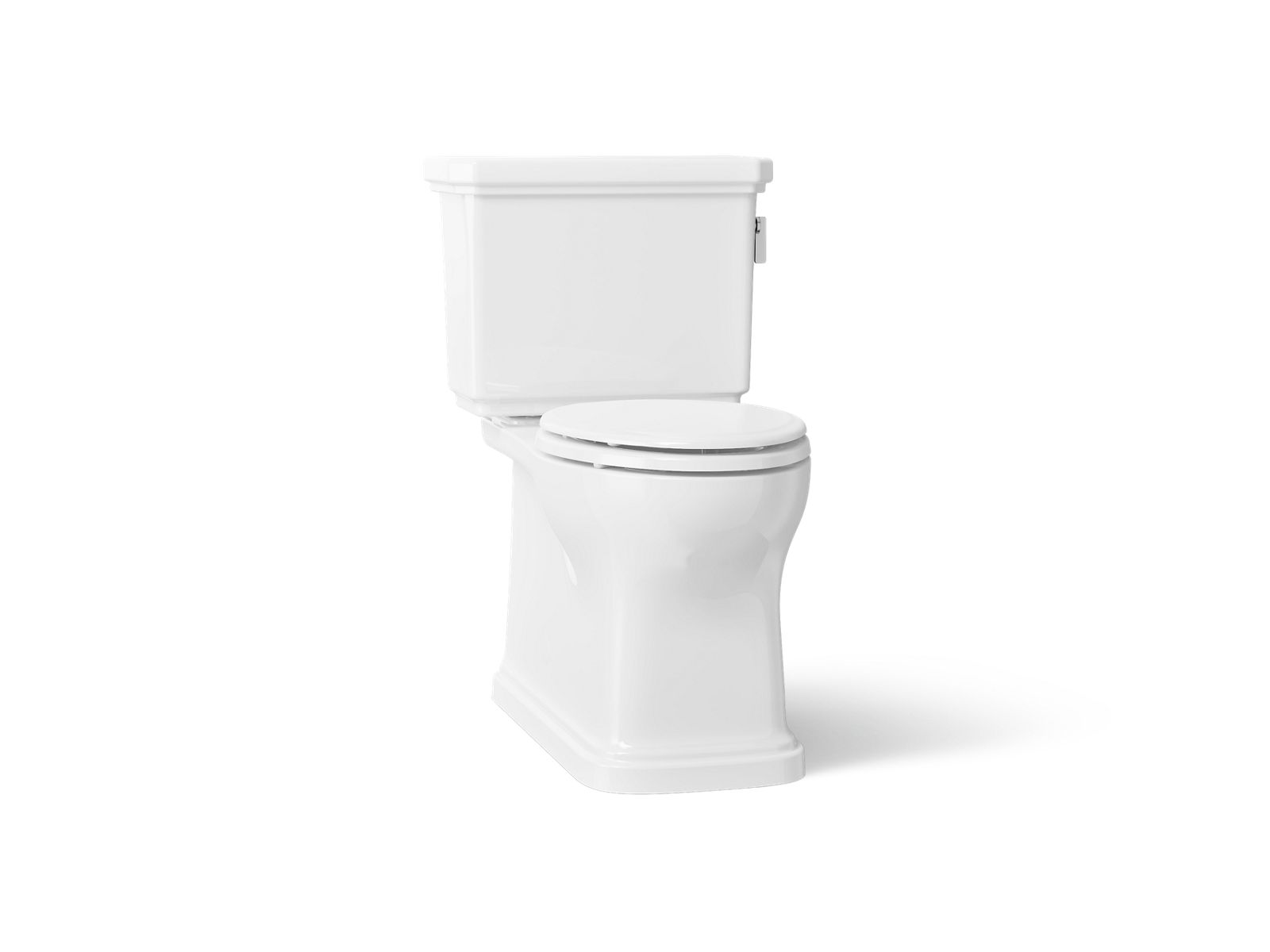 KOHLER K-35960-RA Claude Two-piece Elongated Toilet with Skirted Trapway, 1.28 GPF, White - 3/4 view of product