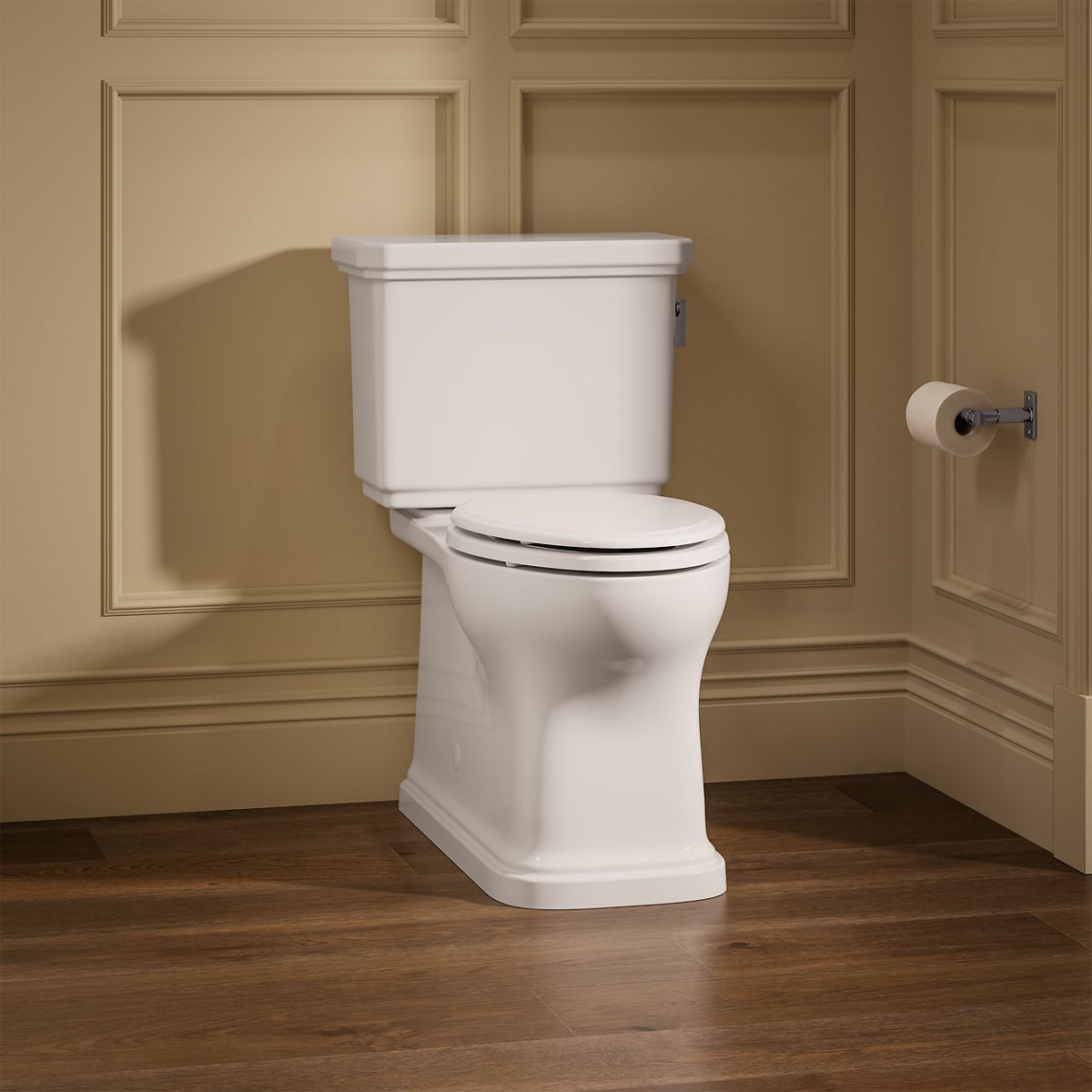 KOHLER K-35960-RA Claude Two-piece Elongated Toilet with Skirted Trapway, 1.28 GPF, White - image focused on single product s