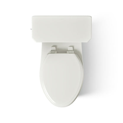 KOHLER K-35960 Claude Two-piece Elongated Toilet with Skirted Trapway, 1.28 GPF, Dune - top view of product