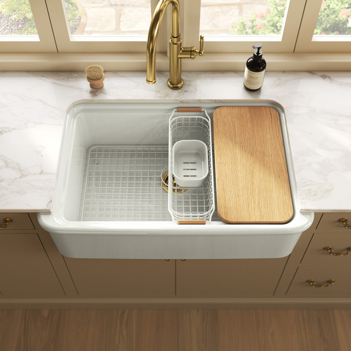 KOHLER K-36250-PC Audrine 35-1/2" undermount single-bowl farmhouse workstation kitchen sink, dune - view 2