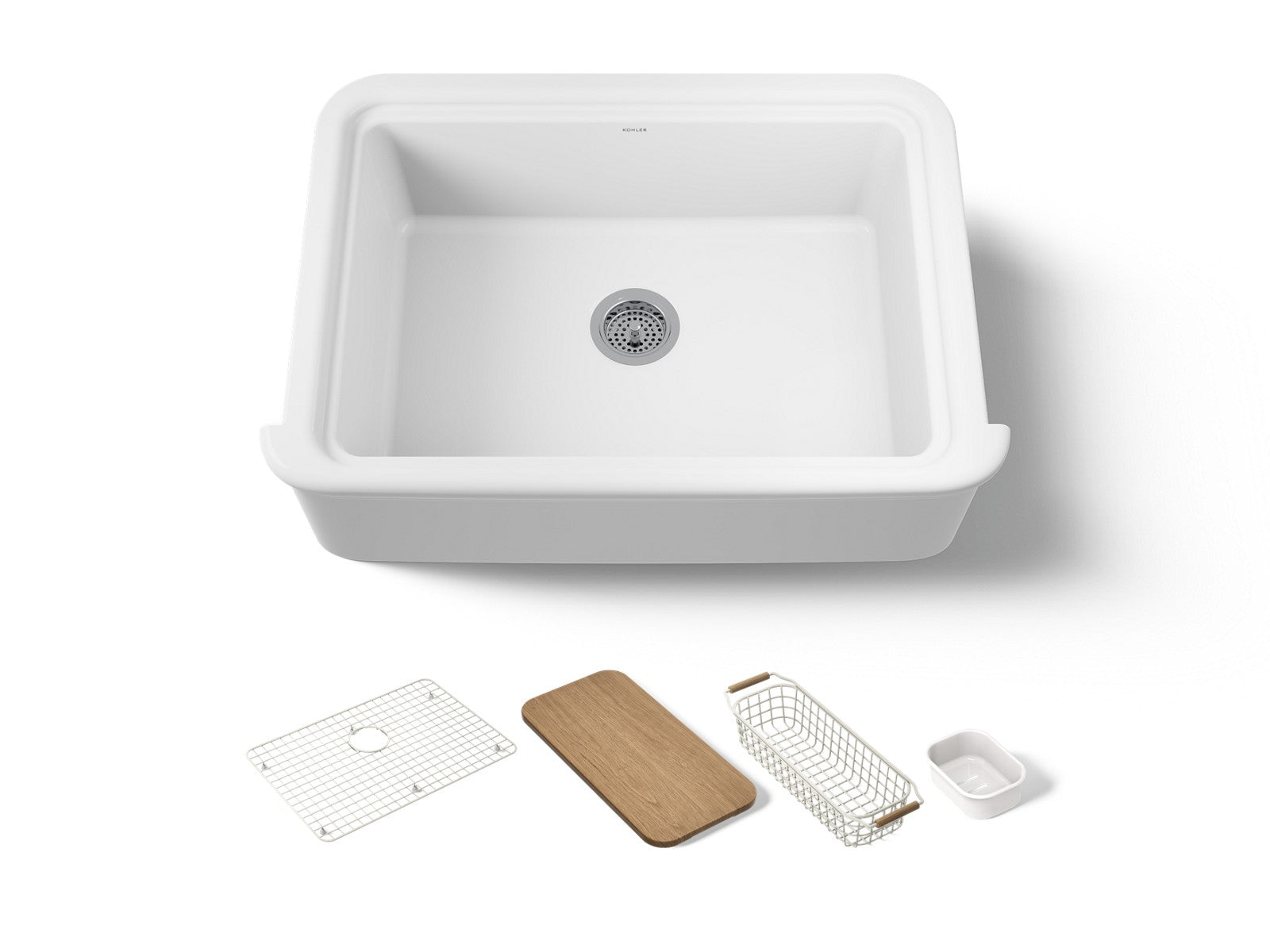 KOHLER K-36251-PC Audrine 32-1/2" undermount single-bowl farmhouse workstation kitchen sink, white