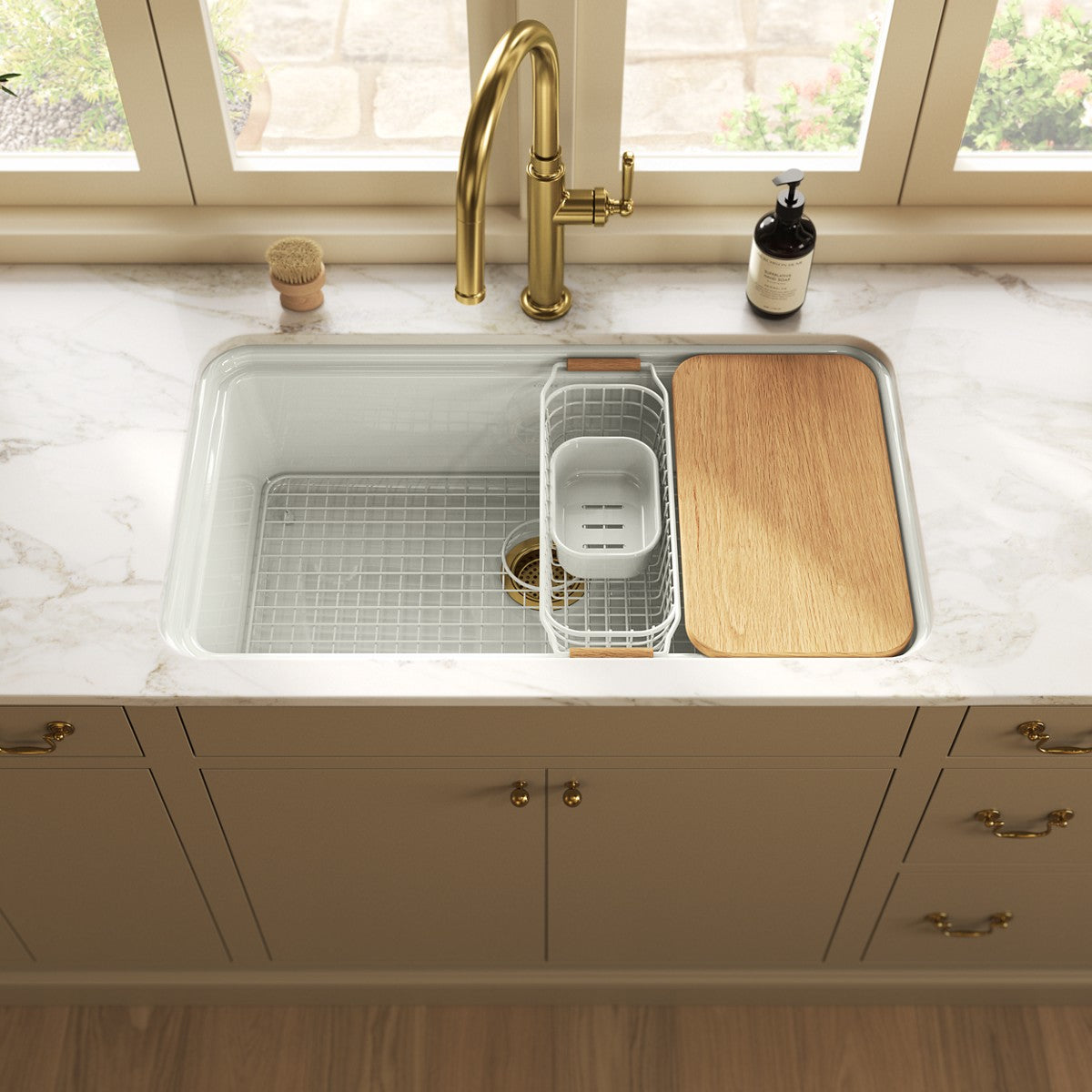 KOHLER K-36254-PC Audrine 33" undermount single-bowl workstation kitchen sink, dune - view 2
