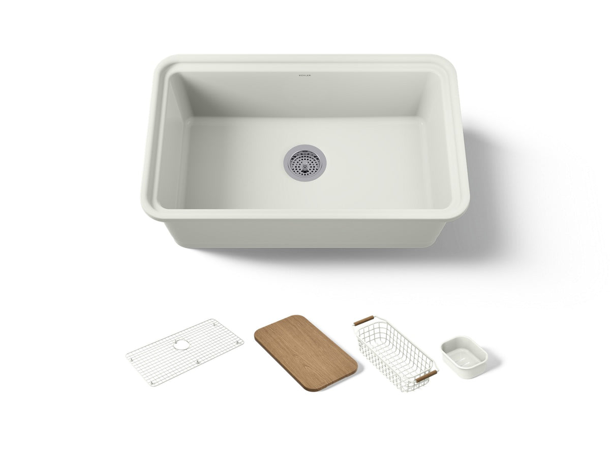 KOHLER K-36255-PC Audrine 30" undermount single-bowl workstation kitchen sink, dune