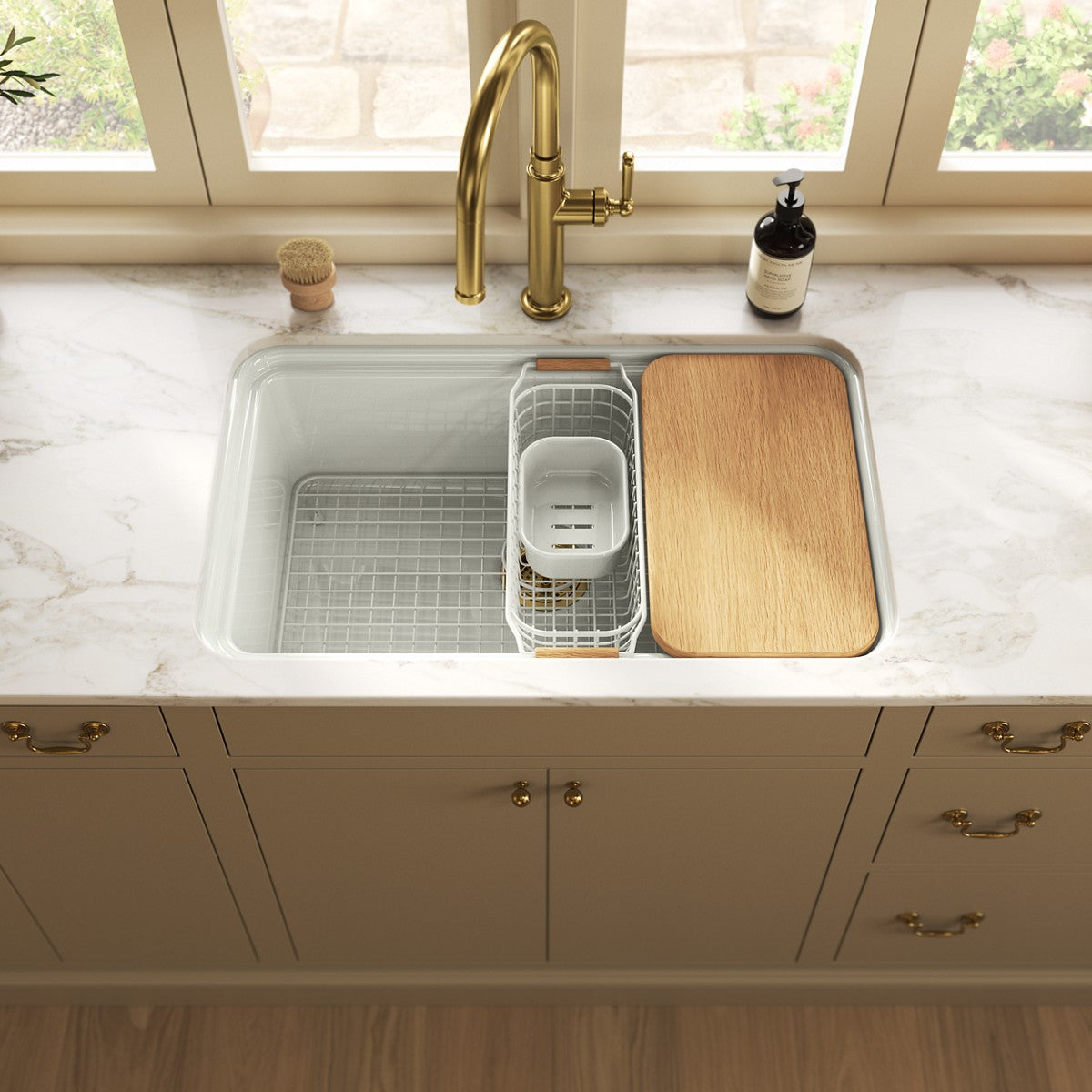 KOHLER K-36255-PC Audrine 30" undermount single-bowl workstation kitchen sink, dune - view 2