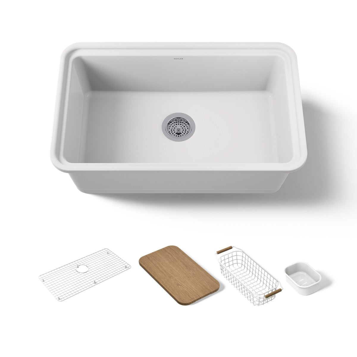 KOHLER K-36255-PC Audrine 30" undermount single-bowl workstation kitchen sink, white - view 3