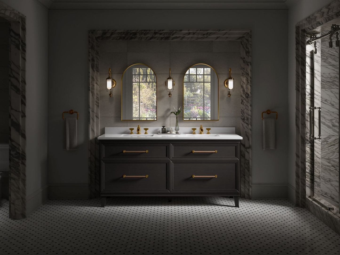 KOHLER Silestone 73" quartz vanity top with two rectangular cutouts