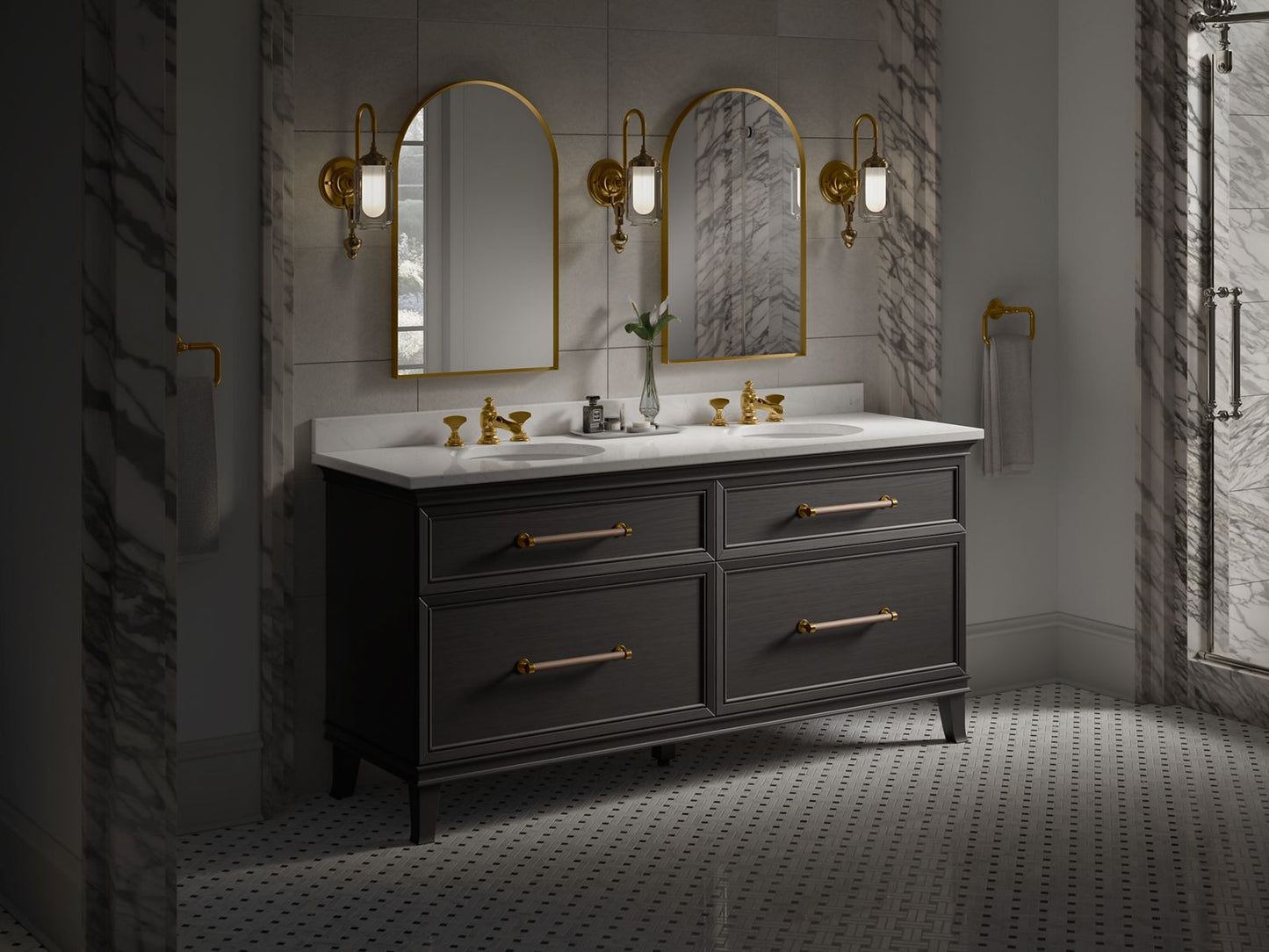 KOHLER Silestone 73" quartz vanity top with two oval cutouts