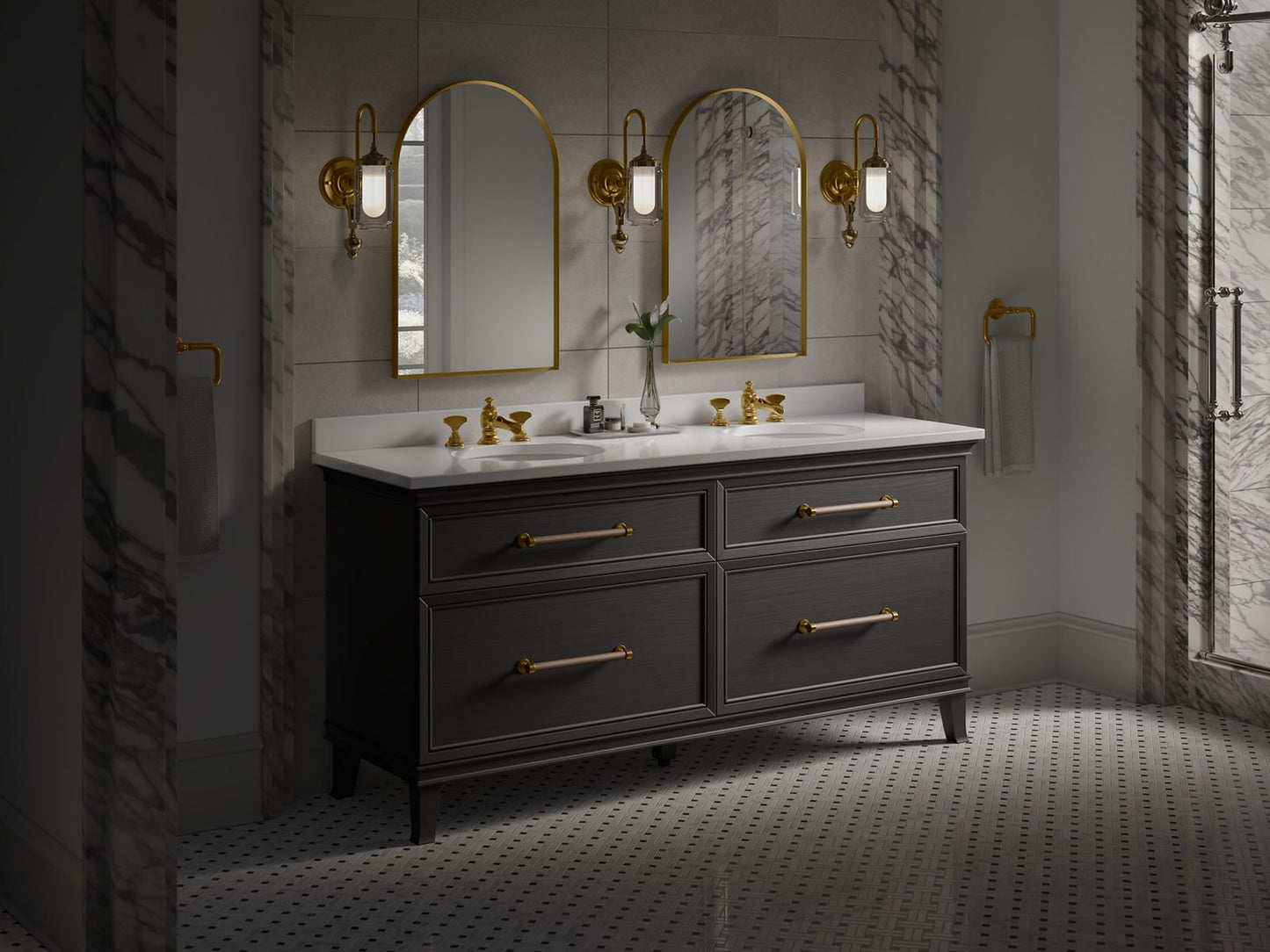 KOHLER Silestone 73" quartz vanity top with two oval cutouts